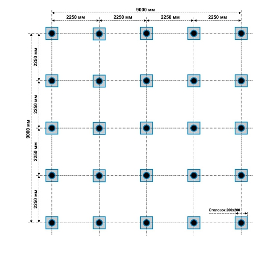 Фундамент на винтовых сваях 9x9м